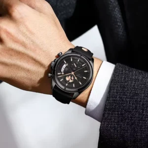 Montre homme POEDAGAR haut de gamme, chronographe, date, étanche, bracelet en cuir, montre à quartz pour homme, montre-bracelet homme tendance. (noir)